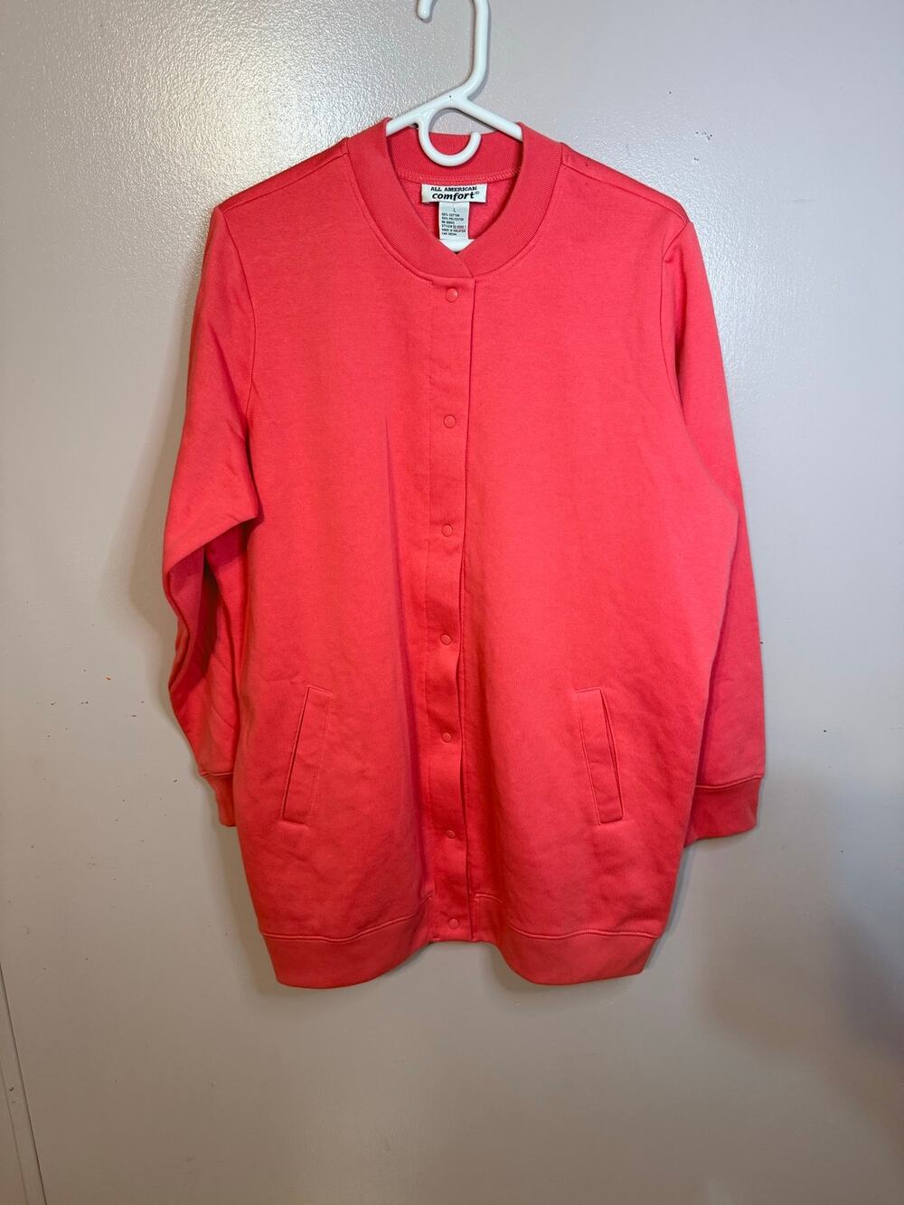 All American Comfort women’s coral Cotten Blend-snap-front cardigan size Large